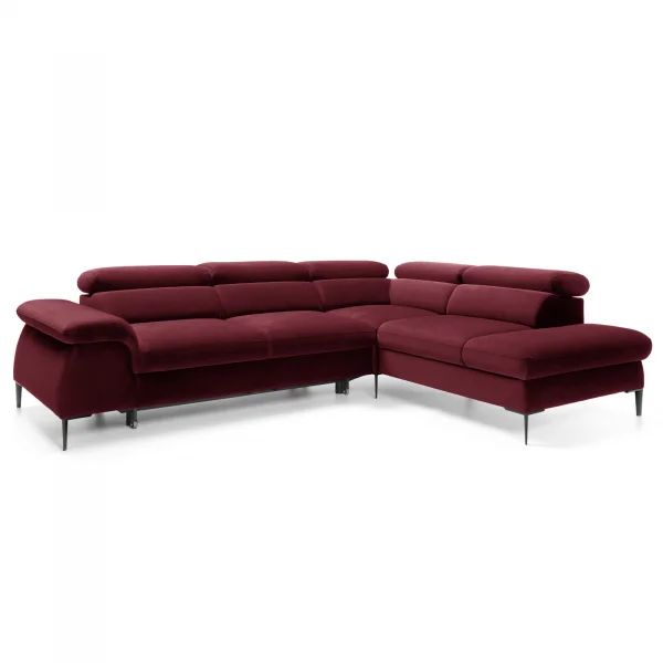 Divano letto regolabile angolare destra 5 posti 280x214cm tessuto rosso bordeaux Snuggity