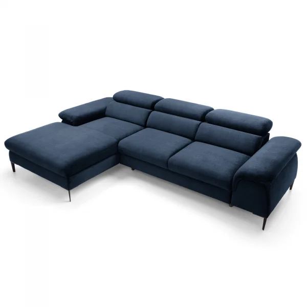 Divano letto regolabile angolare sinistra 4 posti 288x182cm tessuto blu Loungey