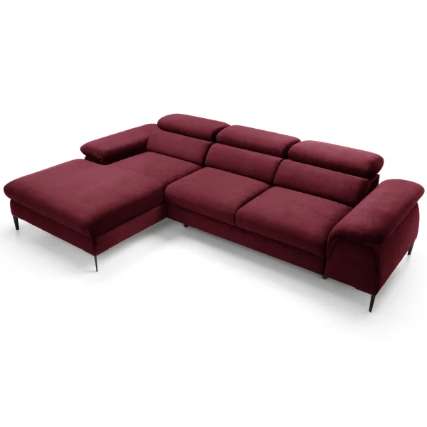 Divano letto regolabile angolare sinistra 4 posti 288x182cm tessuto rosso bordeaux Loungey