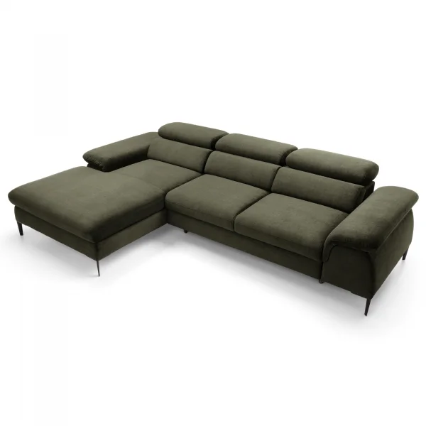 Divano letto regolabile angolare sinistra 4 posti 288x182cm tessuto verde oliva Loungey