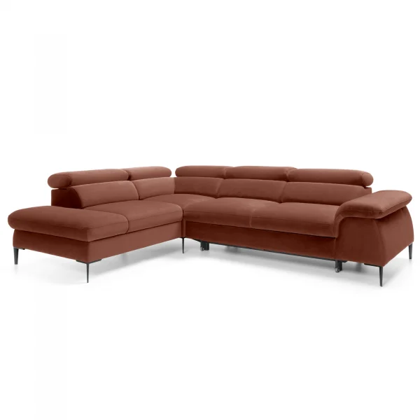 Divano letto regolabile angolare sinistra 5 posti 280x214cm tessuto arancio corallo Snuggity