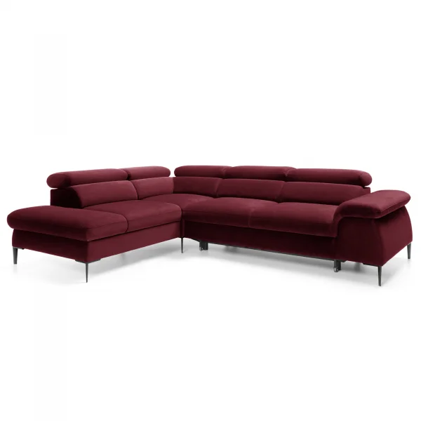 Divano letto regolabile angolare sinistra 5 posti 280x214cm tessuto rosso bordeaux Snuggity