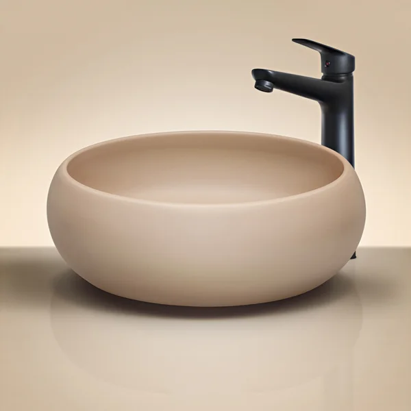 Lavabo bagno da appoggio 36x36cm ceramica beige cappuccino Roll