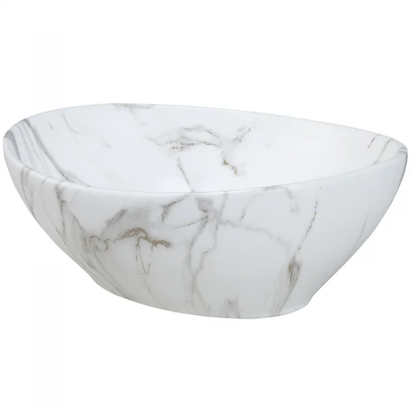 Lavabo bagno da appoggio 41x33cm ceramica bianco effetto marmo Marmy