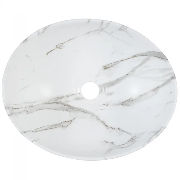 Lavabo bagno da appoggio 41x33cm ceramica bianco effetto marmo Marmy