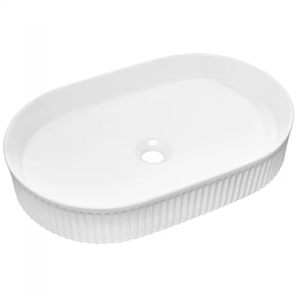 Lavabo bagno da appoggio 48x33cm ceramica bianco cannettato Griffy