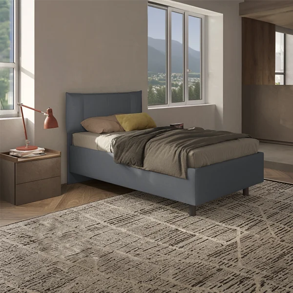 Letto 120x195cm una piazza e mezza con contenitore imbottito antracite Auden