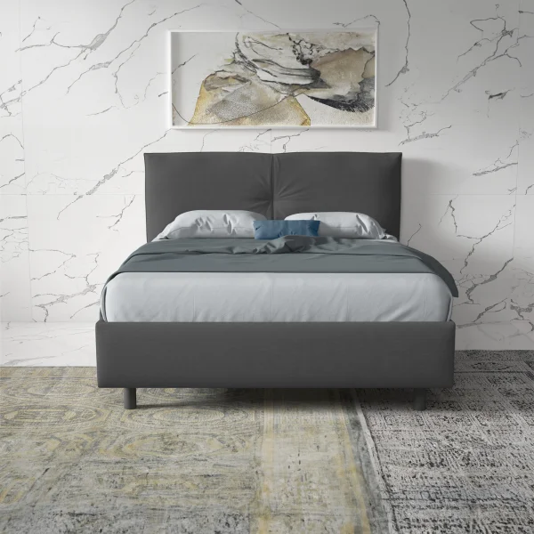 Letto 160x195cm matrimoniale imbottito con contenitore antracite Ardesia