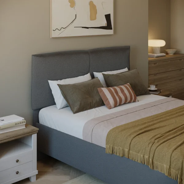 Letto 160x195cm matrimoniale imbottito con contenitore antracite Ardesia