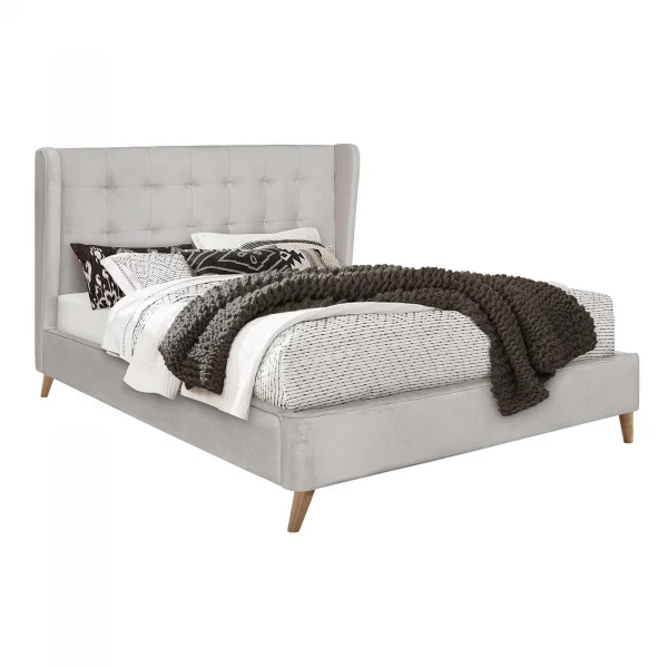 Letto 160x200cm matrimoniale imbottito in velluto con rete a doghe beige Resty