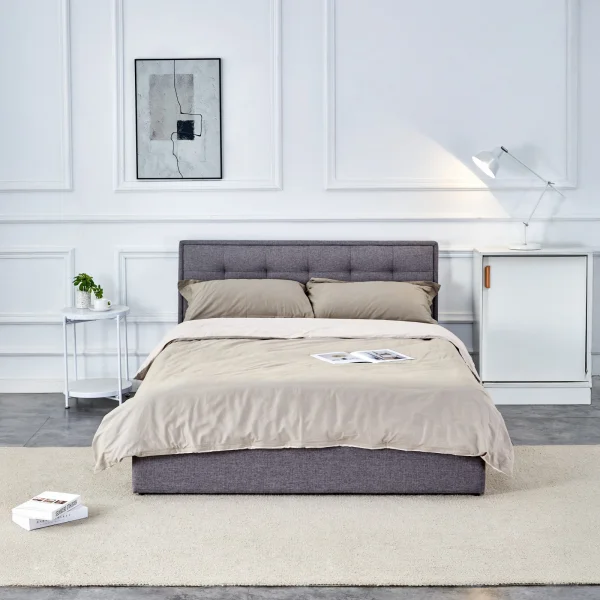 Letto alla francese 140x200cm con contenitore imbottito in tessuto grigio Foser Gihome®