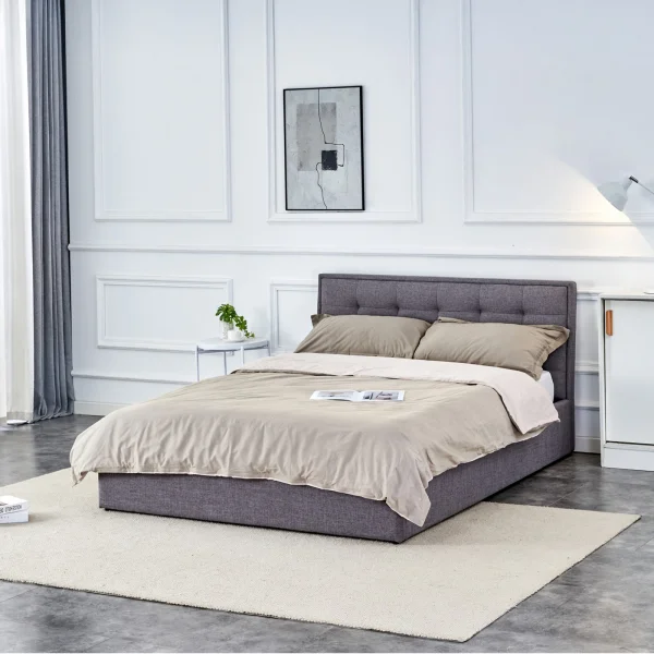 Letto alla francese 140x200cm con contenitore imbottito in tessuto grigio Foser Gihome®