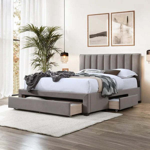 Letto alla francese 140x200cm imbottito con cassettoni beige Lux
