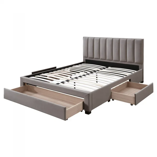 Letto alla francese 140x200cm imbottito con cassettoni beige Lux