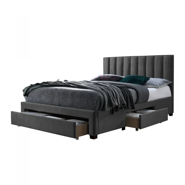 Letto alla francese 140x200cm imbottito con cassettoni grigio Lux