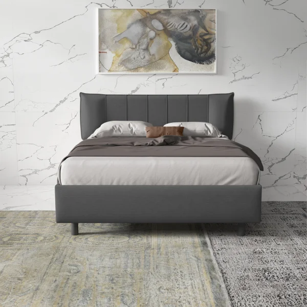 Letto matrimoniale 160x195cm con contenitore imbottito antracite Auden