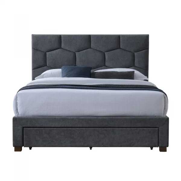 Letto matrimoniale 160x200 cm con rete a doghe imbottito con cassetti contenitore grigio Jay