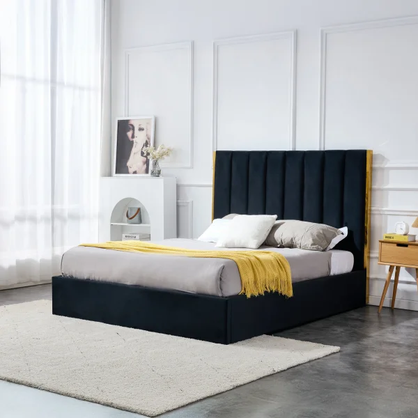 Letto matrimoniale 160x200cm con rete contenitore nero oro Esther