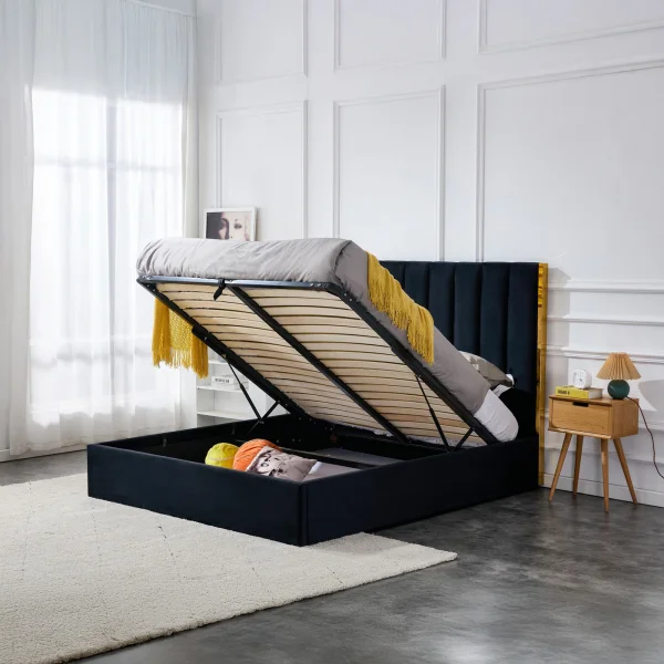 Letto matrimoniale 160x200cm con rete contenitore nero oro Esther