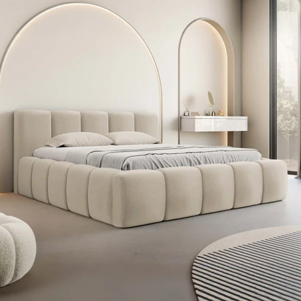 Letto oversize 180x200cm con rete contenitore imbottito beige Aluna