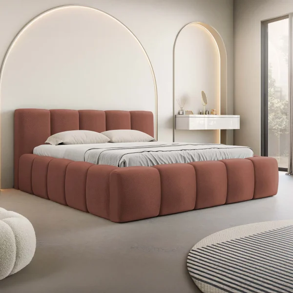 Letto oversize 180x200cm con rete contenitore imbottito rosso mattone Aluna