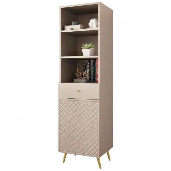 Libreria 50x117cm 1 anta 3 vani 1 cassetto con frontali decorati beige Simona