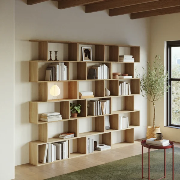 Libreria moderna da parete 240x192cm soggiorno rovere chiaro Amira 3