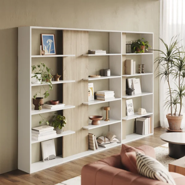 Libreria moderna parete soggiorno 270x180cm rovere bianco Libris Aline 3