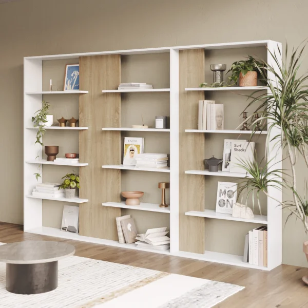 Libreria moderna parete soggiorno 270x180cm rovere bianco Libris Aline 3