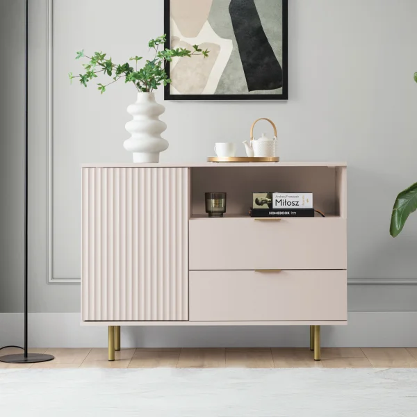 Madia 107x80h cm 1 anta 2 cassetti cannettato moderna beige Vanessa