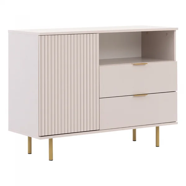 Madia 107x80h cm 1 anta 2 cassetti cannettato moderna beige Vanessa