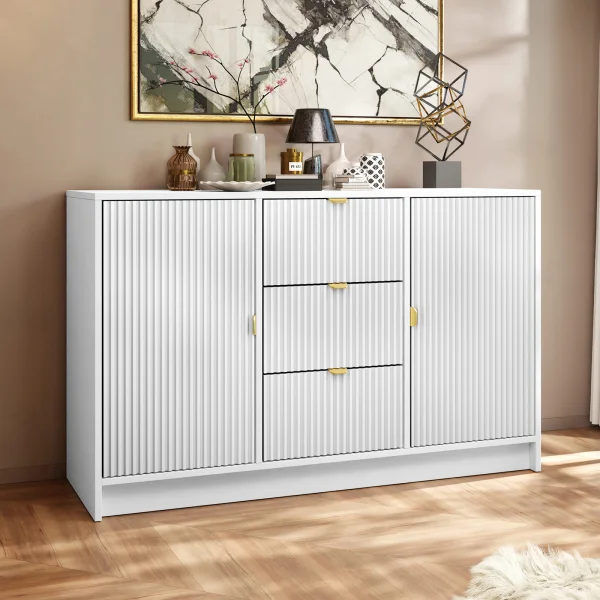 Madia 118x75h cm 2 ante 3 cassetti cannettato bianco Athena