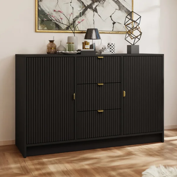 Madia 118x75h cm 2 ante 3 cassetti cannettato nero Athena