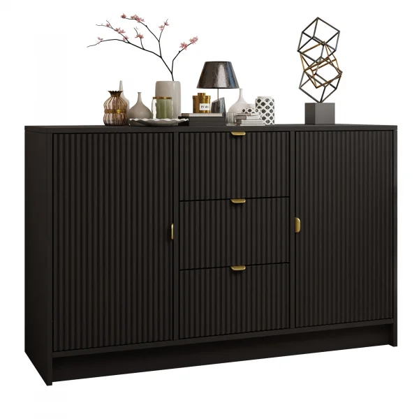 Madia 118x75h cm 2 ante 3 cassetti cannettato nero Athena