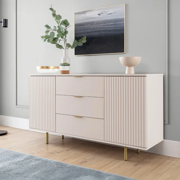 Madia 150x80h cm 2 ante 3 cassetti cannettato moderna beige Vanessa