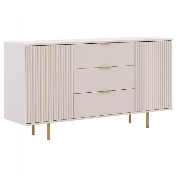 Madia 150x80h cm 2 ante 3 cassetti cannettato moderna beige Vanessa