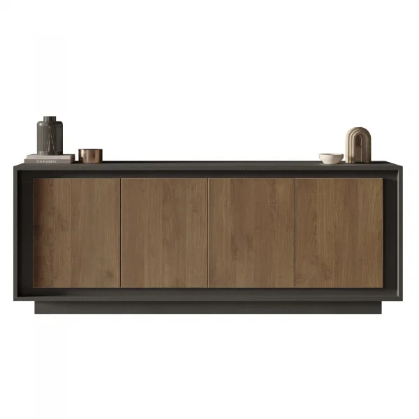 Madia 207x80h cm 4 ante soggiorno antracite rovere scuro Savoy