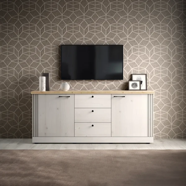 Madia 211x88h cm 2 ante 3 cassetti rovere bianco frassinato Doria