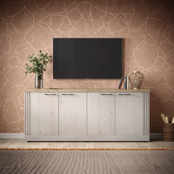 Madia 211x88h cm 4 ante moderna soggiorno rovere bianco frassinato Doria