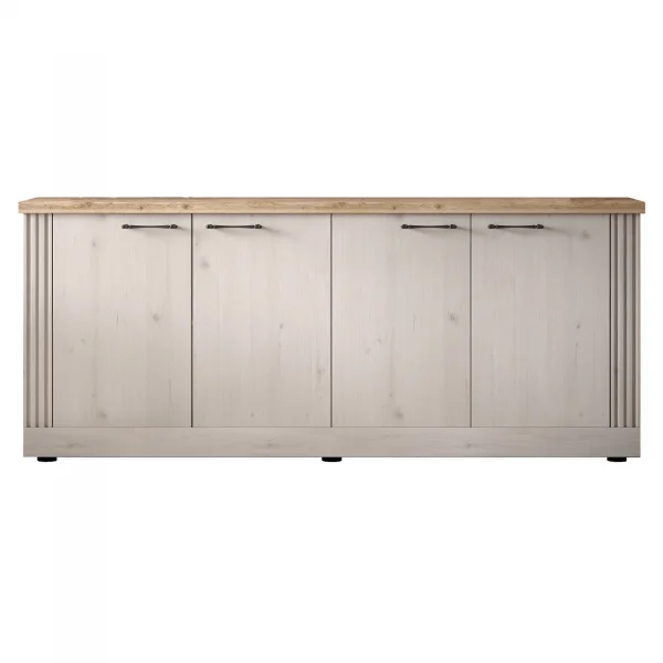 Madia 211x88h cm 4 ante moderna soggiorno rovere bianco frassinato Doria