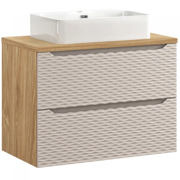 Mobile bagno 130cm con lavabo, specchio e colonna beige rovere Swim
