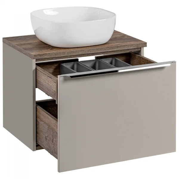Mobile bagno sospeso 110cm con lavabo, mobile specchio e colonna grigio quercia Serif