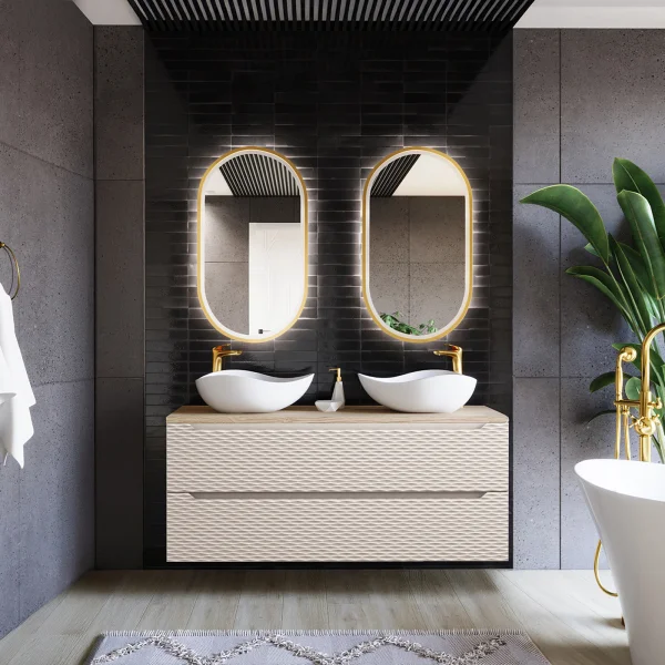 Mobile bagno sospeso 120cm 2 cassetti beige rovere Swim