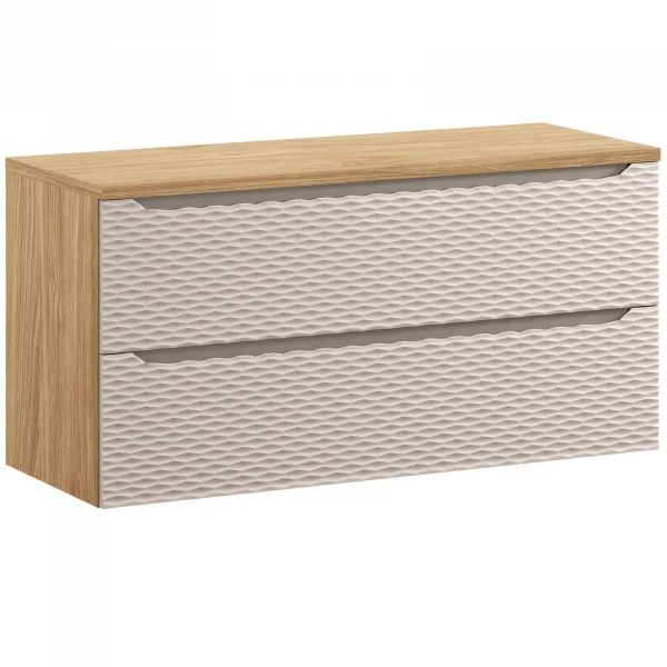 Mobile bagno sospeso 120cm 2 cassetti beige rovere Swim