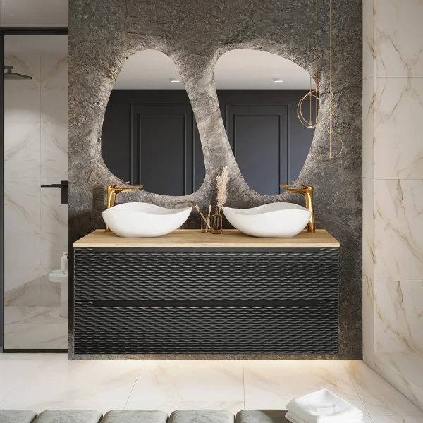 Mobile bagno sospeso 120cm 2 cassetti nero rovere Swim