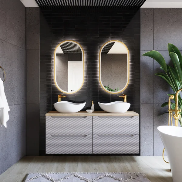 Mobile bagno sospeso 120cm 4 cassetti beige rovere Swim