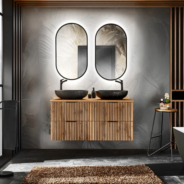 Mobile bagno sospeso 120cm 4 cassetti cannettato quercia antracite Limpid