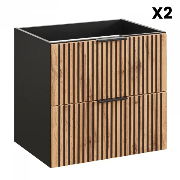 Mobile bagno sospeso 120cm 4 cassetti cannettato quercia antracite Limpid
