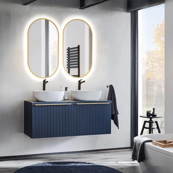 Mobile bagno sospeso 120cm 4 cassetti fresato blu Serif
