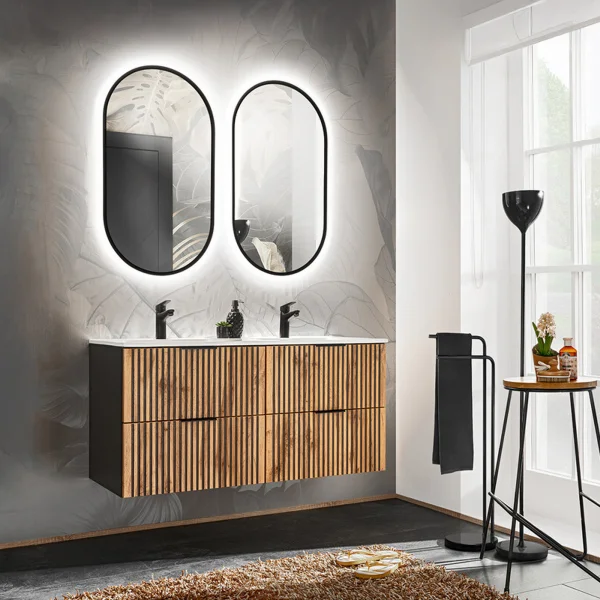 Mobile bagno sospeso 120cm con 2 lavabi da incasso quercia antracite Limpid